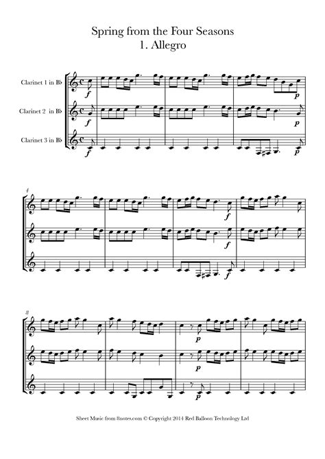 Spring (from Four Seasons Of Antonio Vivaldi) For Clarinet Trio